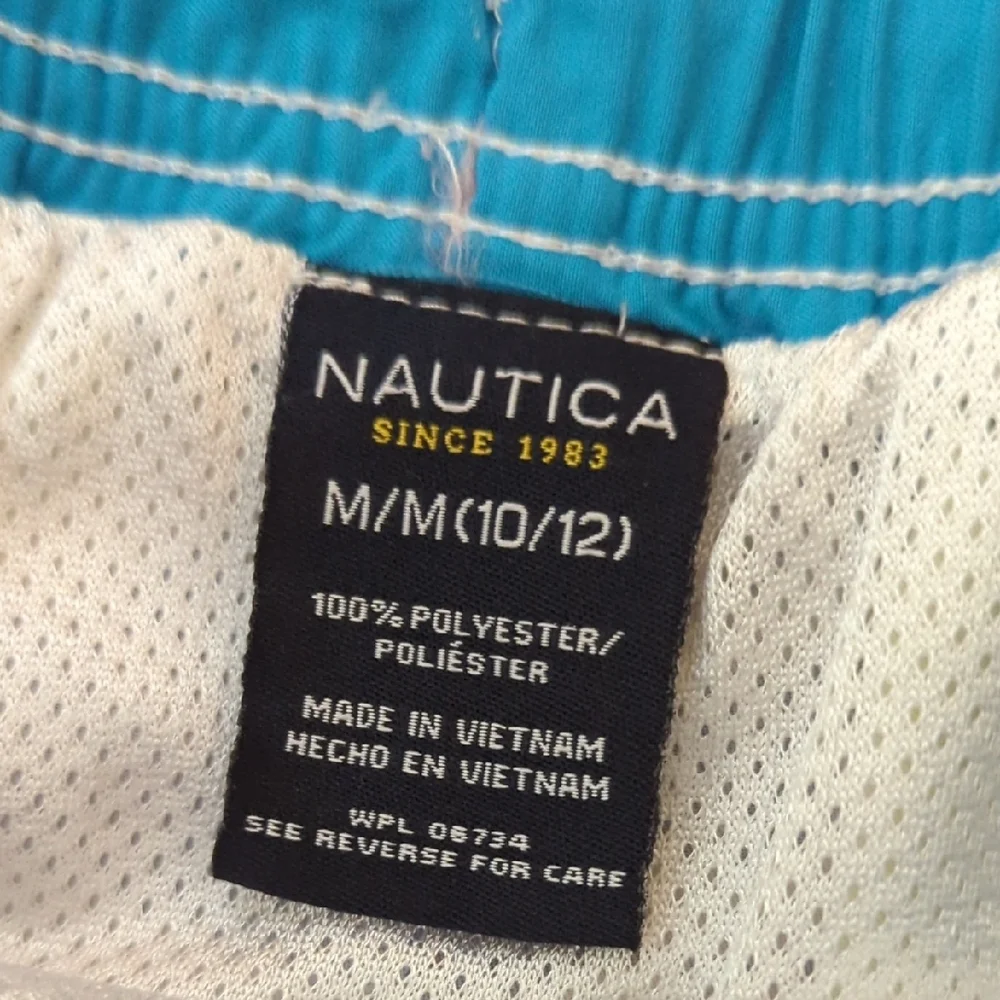 Nautica Red and Blue Swim Trunks Vibrant Geometric Design - Picture 2 of 7